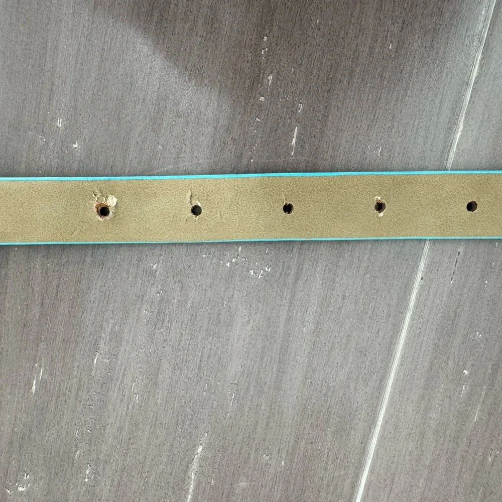 Talbots leather turquoise gold buckle skinny office classic summer belt Medium